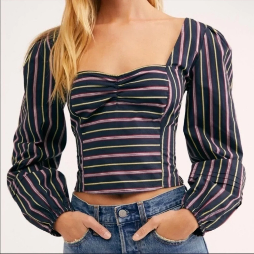 Free People Sunshine In Sicily Top Puff Sleeve Blouse Large